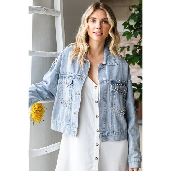 VERVET Chunky Rhinestone Denim Oversized Jacket - Picture 1 of 9